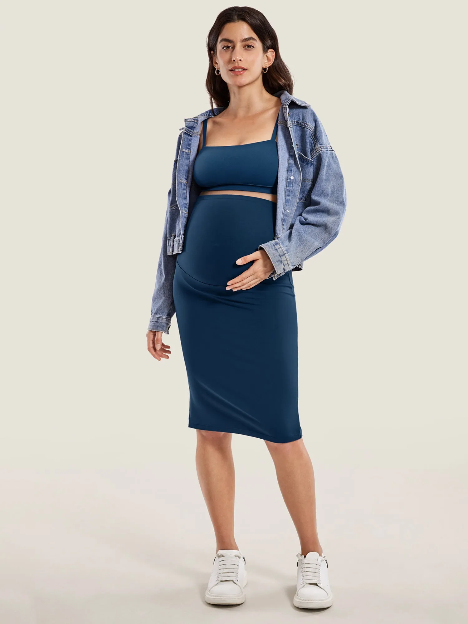 Maternity High Waisted Midi Skirts