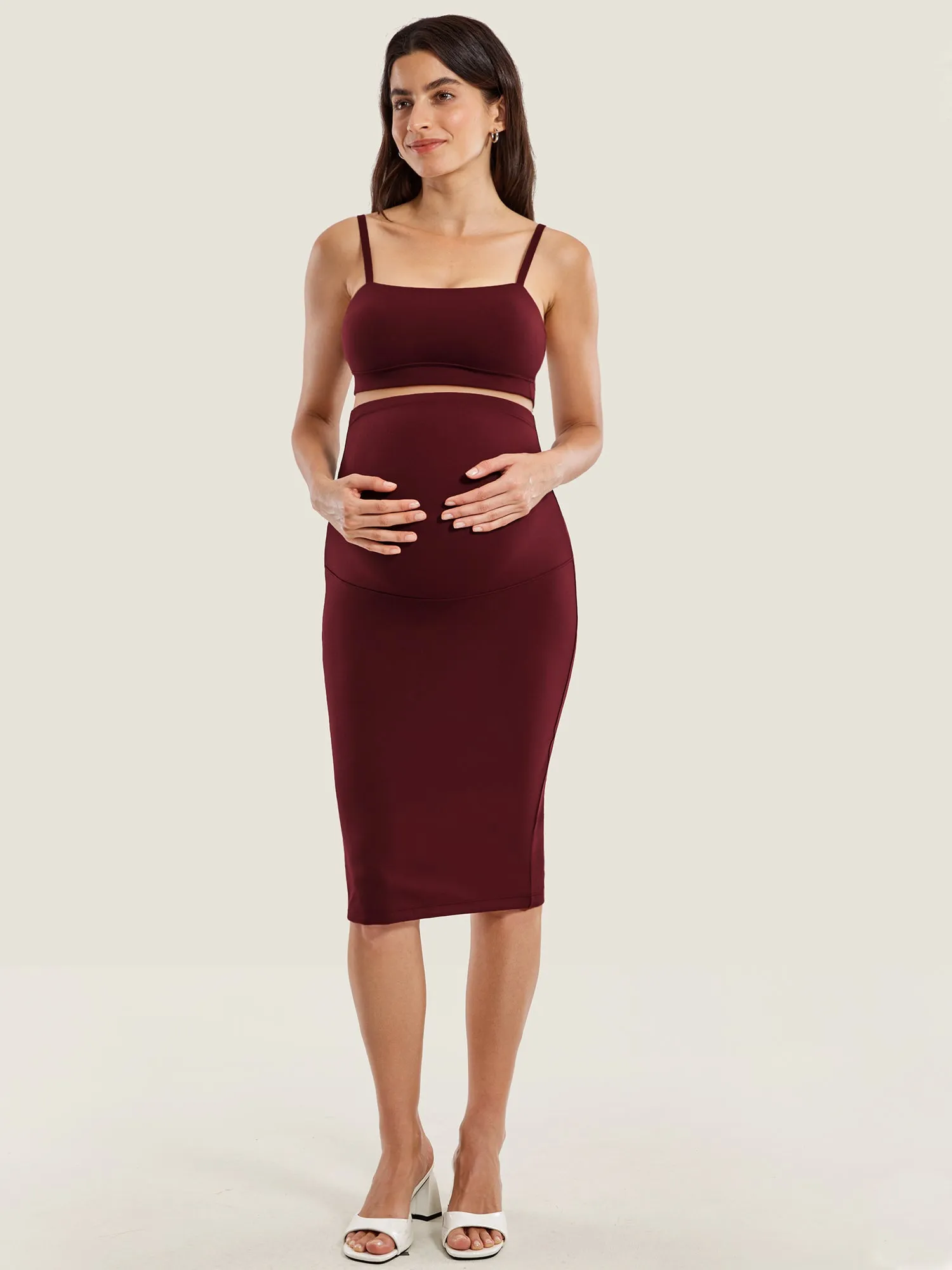 Maternity High Waisted Midi Skirts