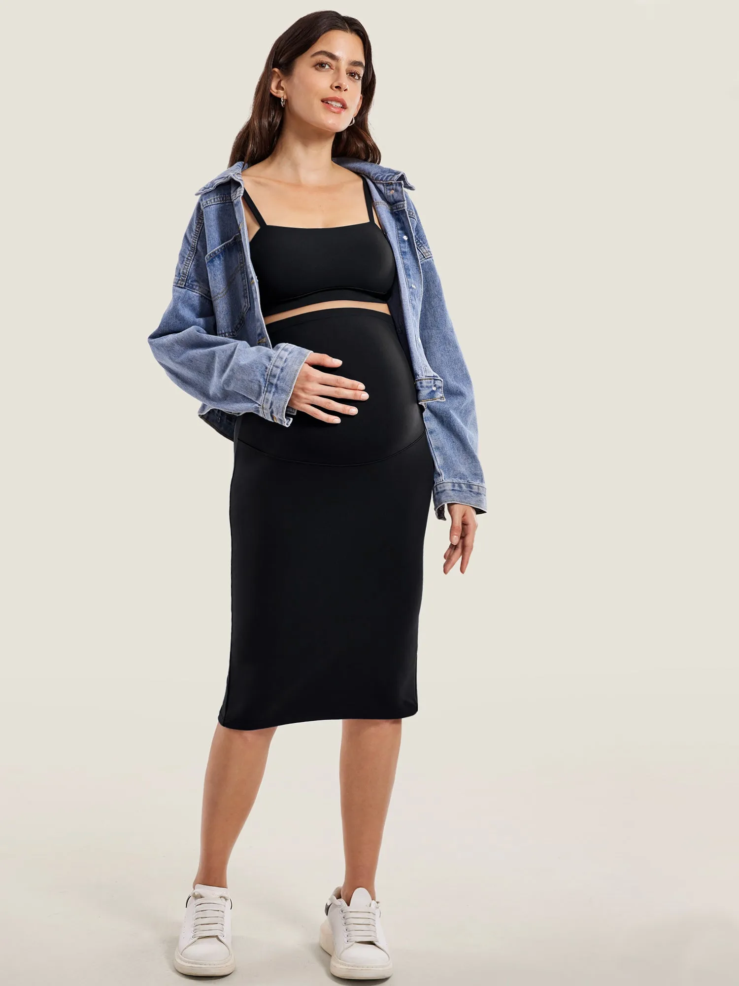 Maternity High Waisted Midi Skirts