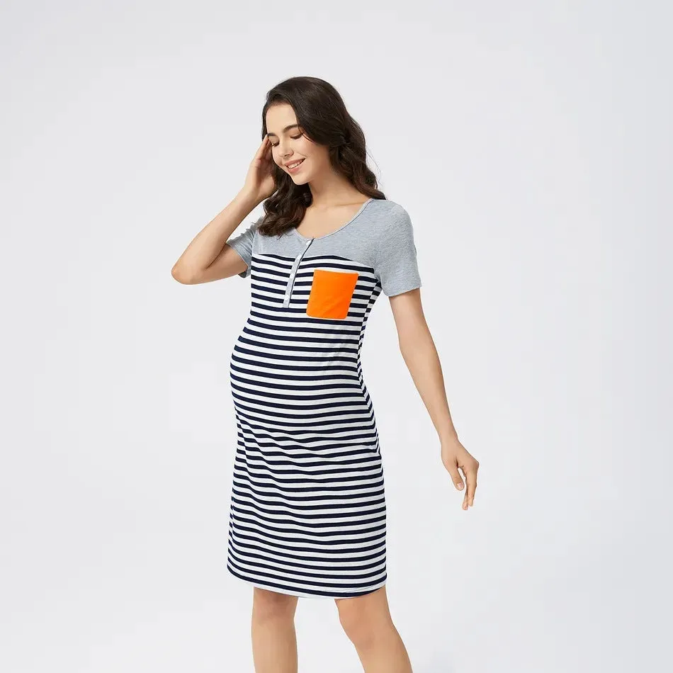 Maternity Patch Pocket Nursing Tee Dress