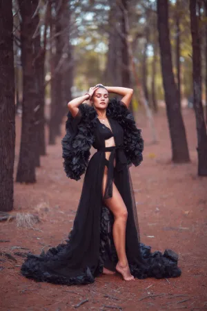 Maternity Photoshoot Dresses - Lola - Black Tulle Robe - 4 DAY RENTAL