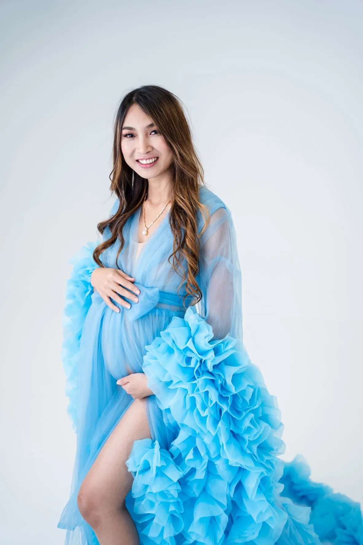 Maternity Photoshoot Dresses - Lola - Blue Tulle Robe - 4 DAY RENTAL