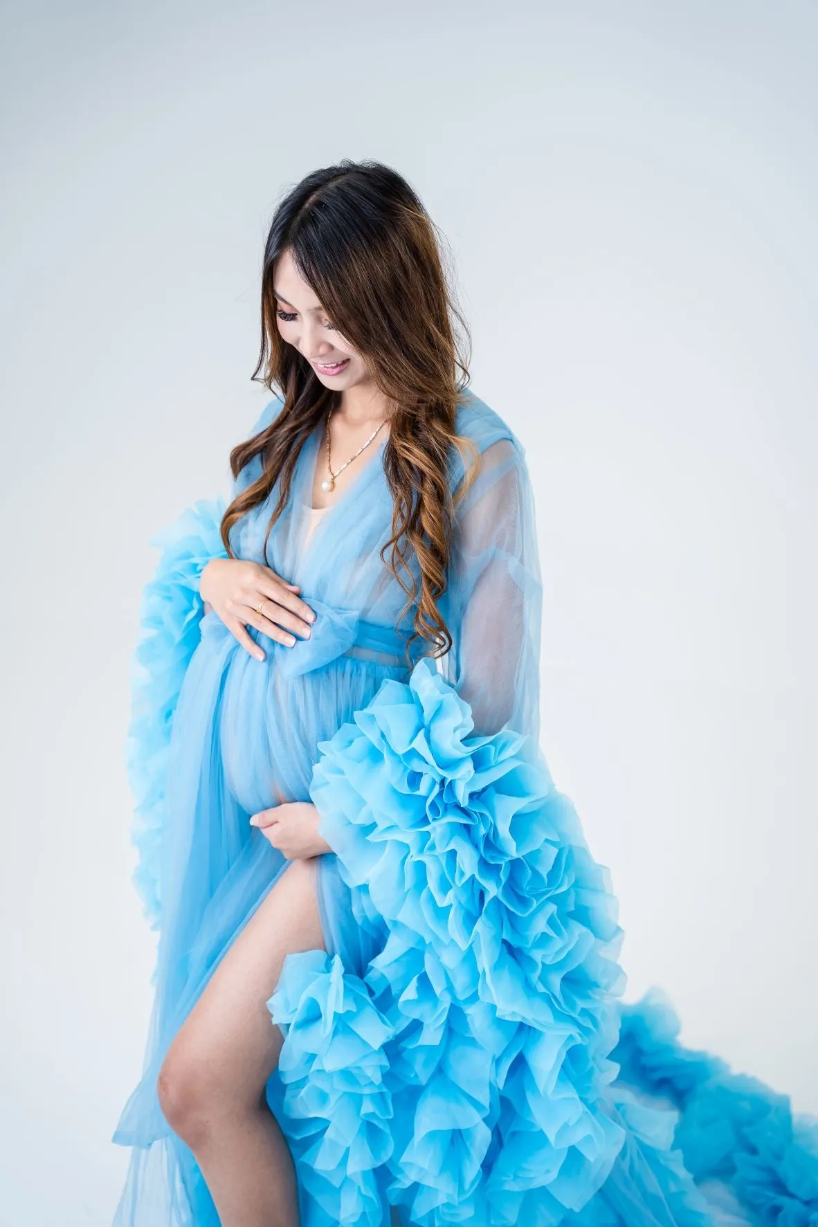 Maternity Photoshoot Dresses - Lola - Blue Tulle Robe - 4 DAY RENTAL