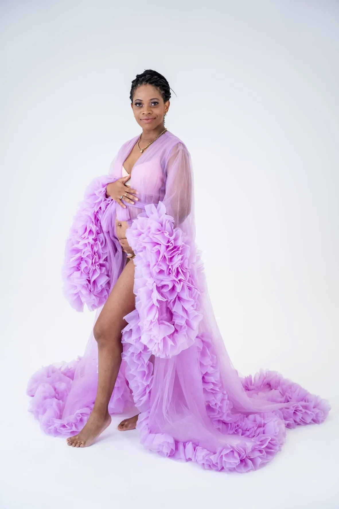 Maternity Photoshoot Dresses - Lola - Lilac Tulle Robe - 4 DAY RENTAL