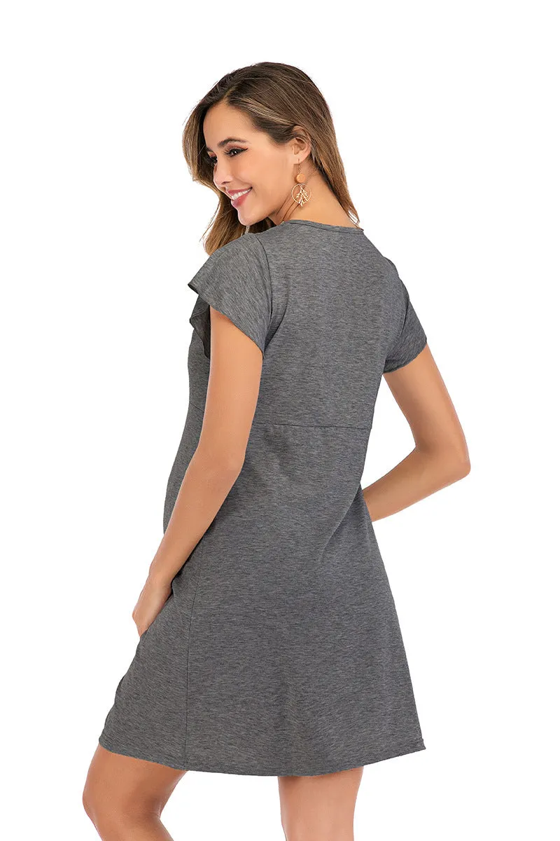 Maternity Surplice Neck Lace Detail Nightdres
