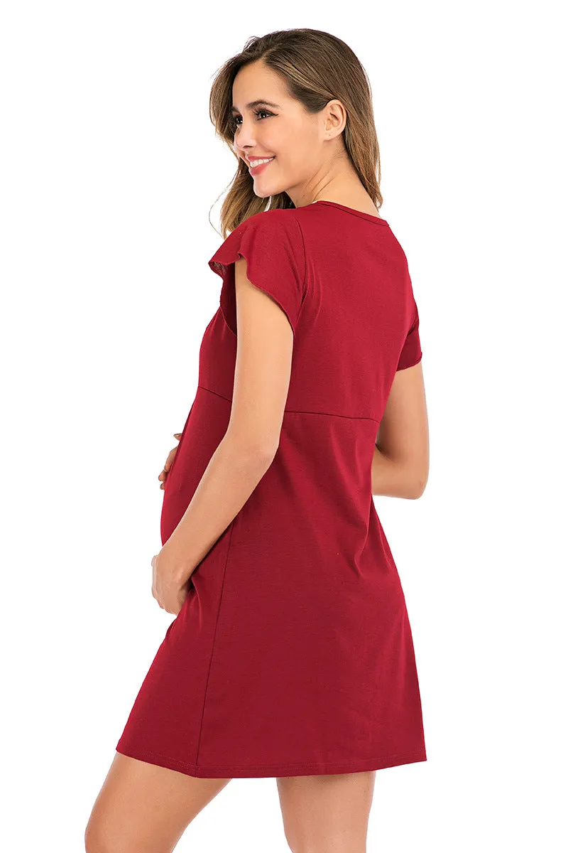 Maternity Surplice Neck Lace Detail Nightdres