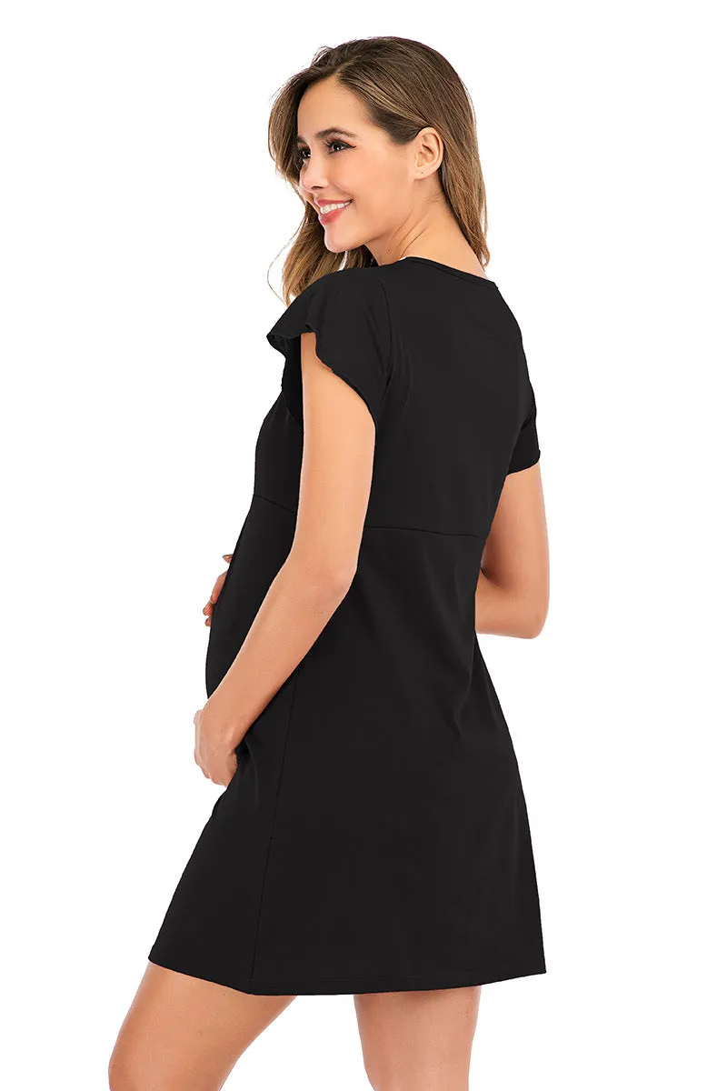 Maternity Surplice Neck Lace Detail Nightdres