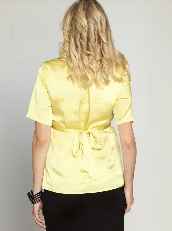 Maternity Tie Back Chiffon Dressy Short Sleeve Top - Mustard