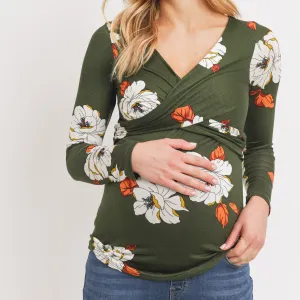 Maternity Wrap Top - Bundle of Joy Green Floral