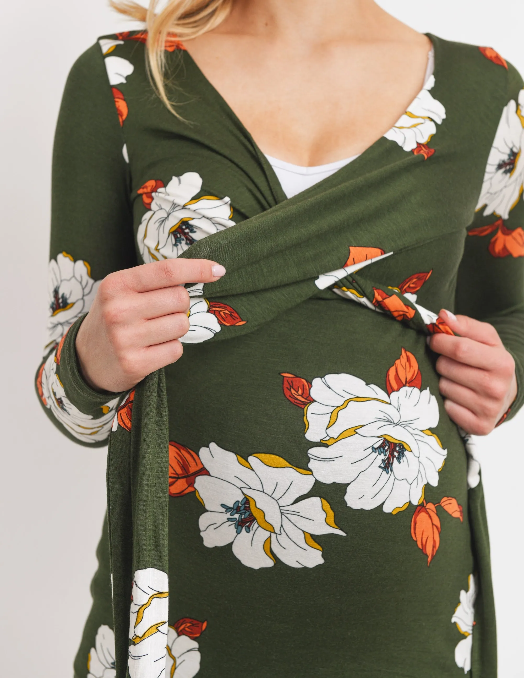 Maternity Wrap Top - Bundle of Joy Green Floral