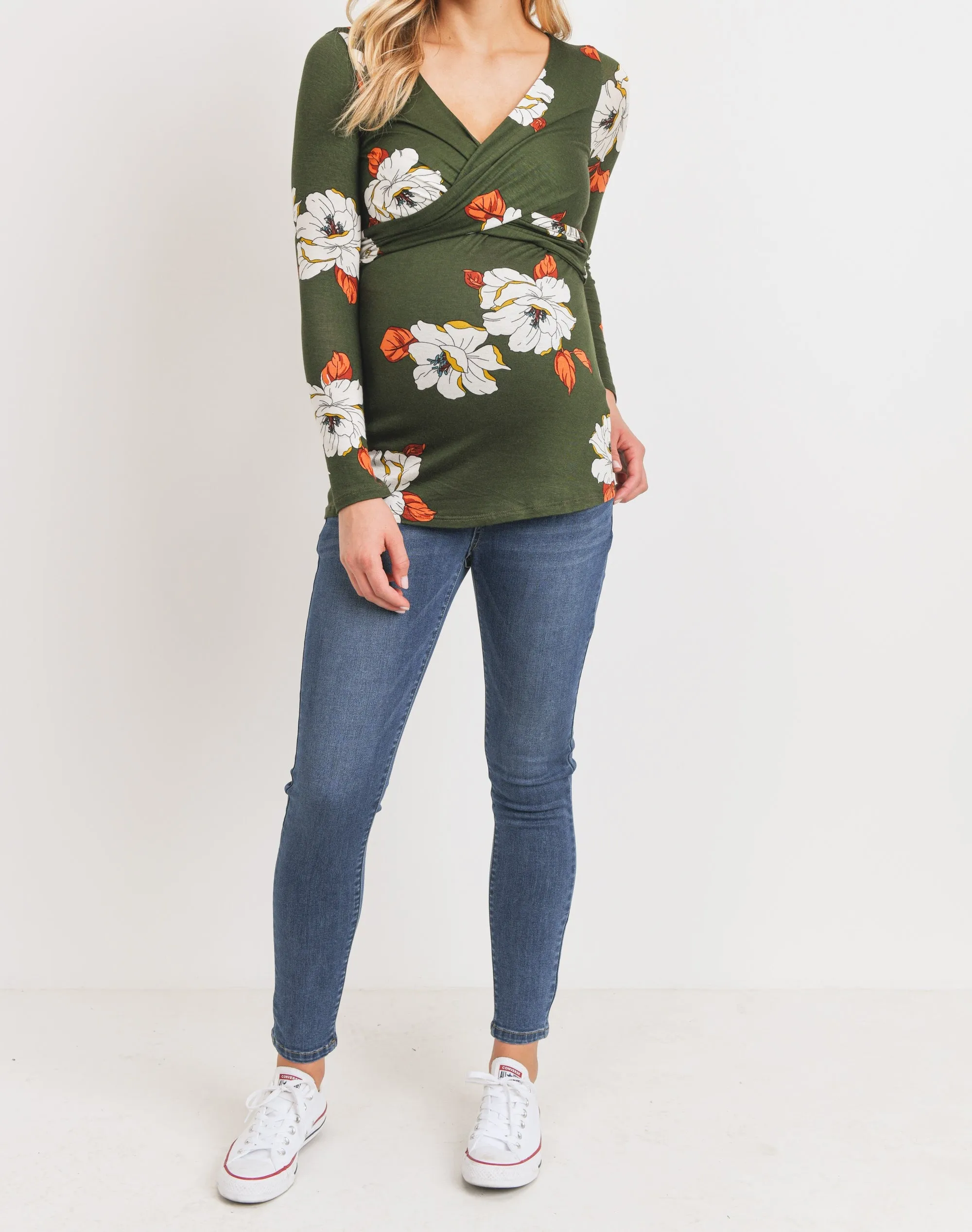 Maternity Wrap Top - Bundle of Joy Green Floral