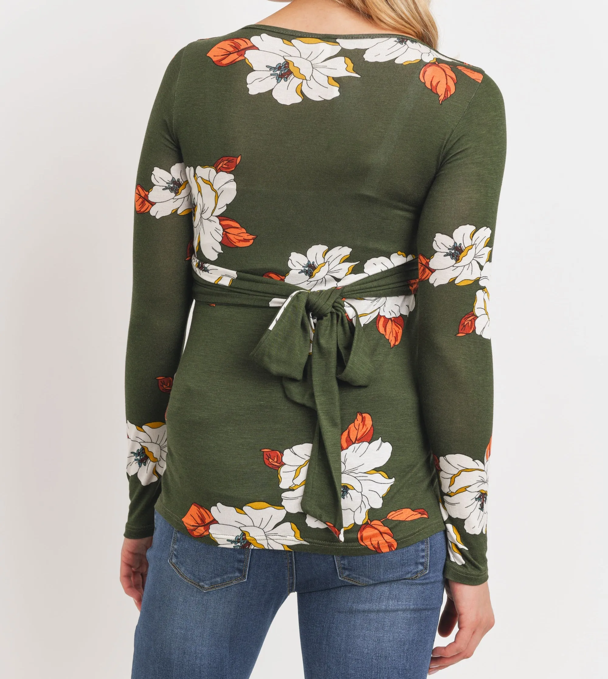 Maternity Wrap Top - Bundle of Joy Green Floral