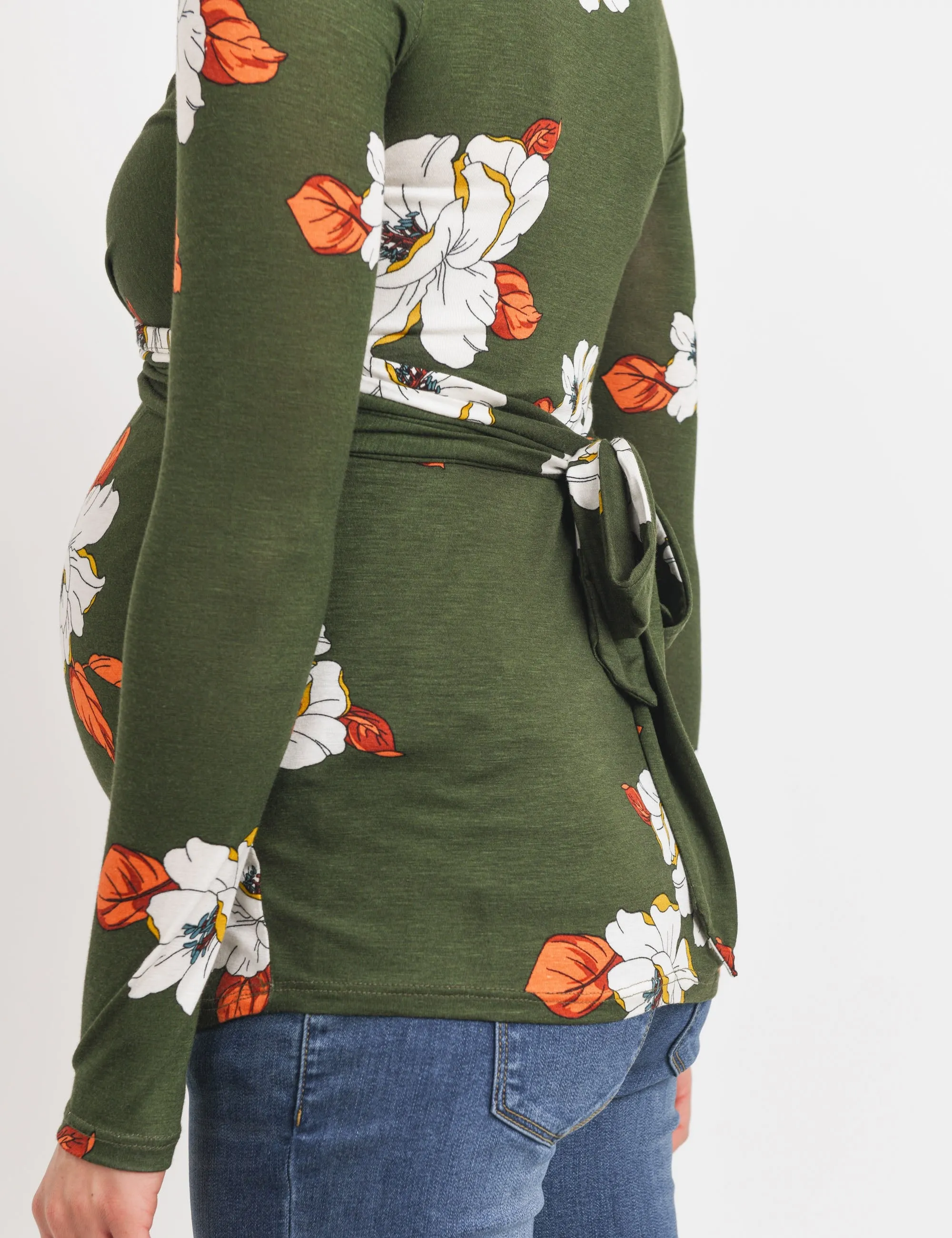 Maternity Wrap Top - Bundle of Joy Green Floral