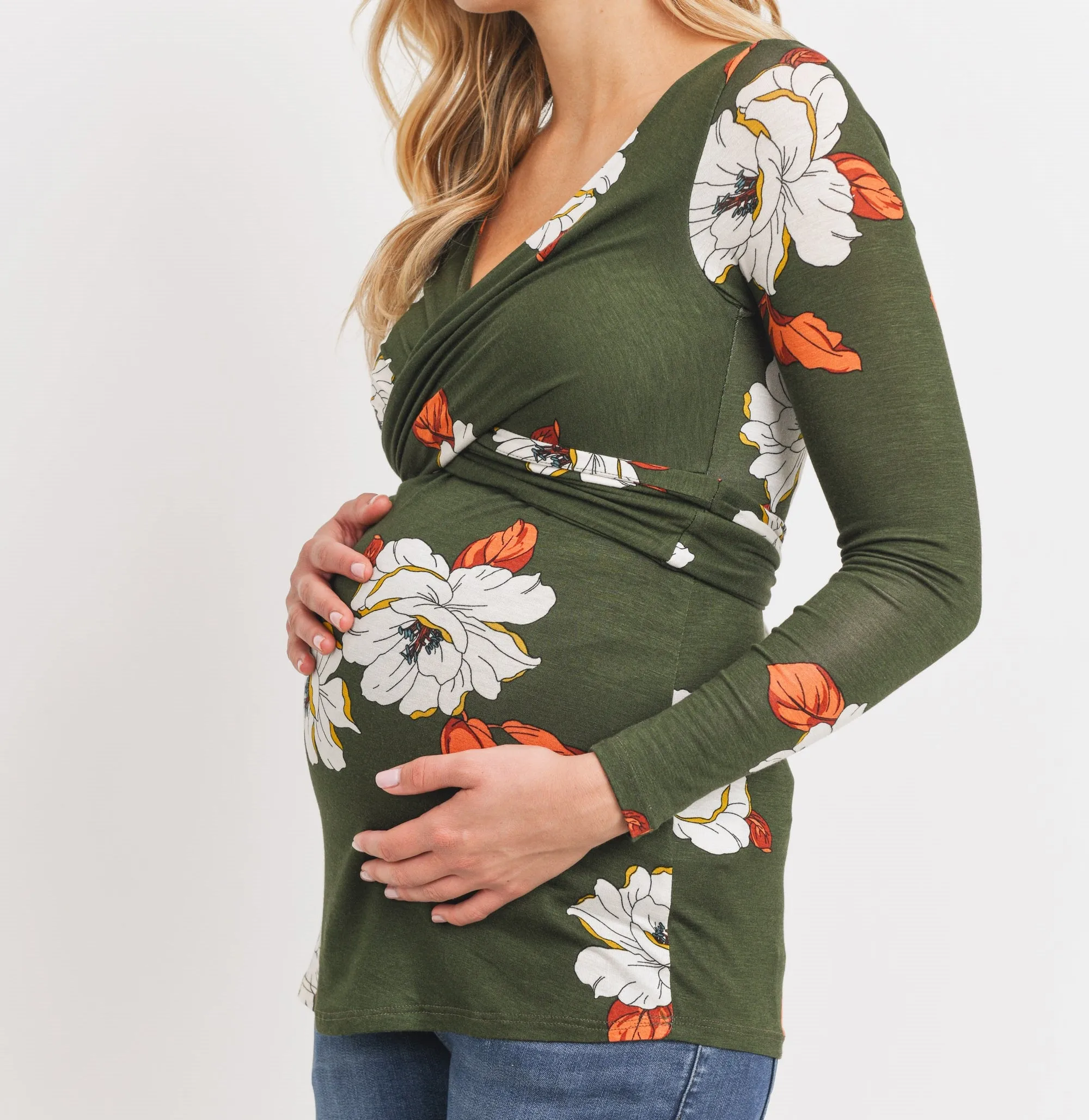 Maternity Wrap Top - Bundle of Joy Green Floral