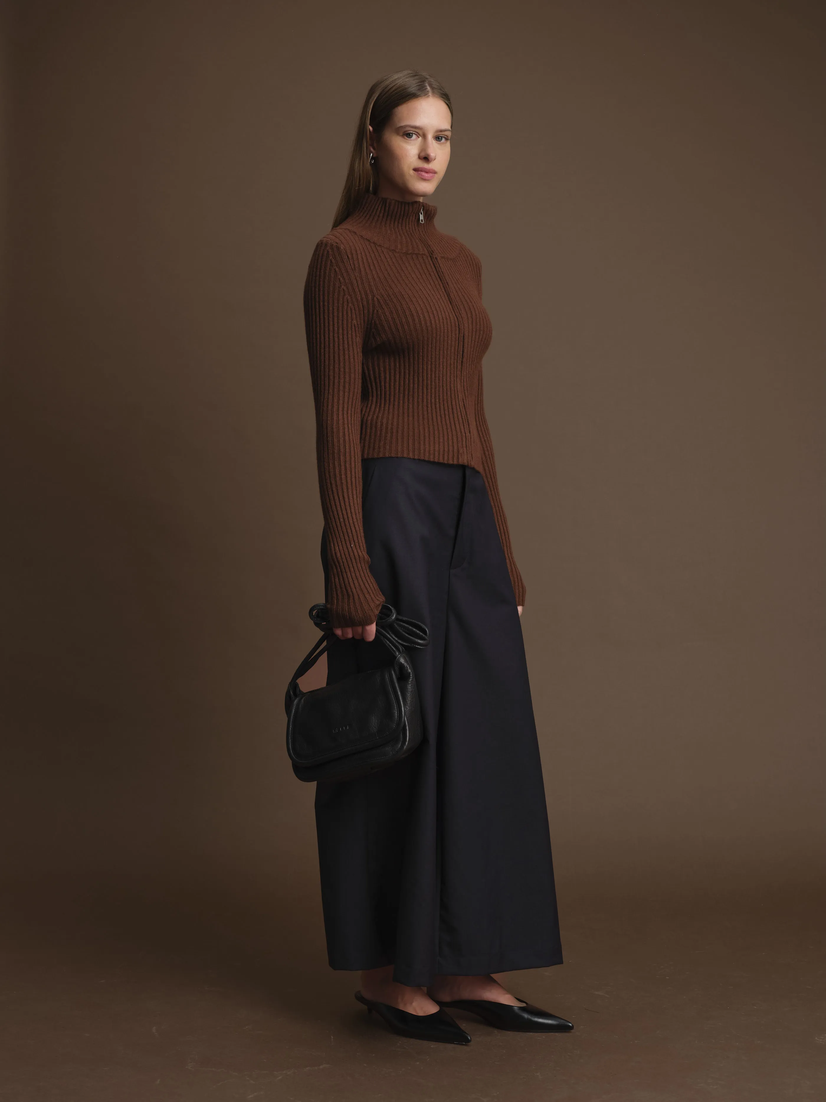 Neutral palette Simple Layered Matt Zip Up Cardigan