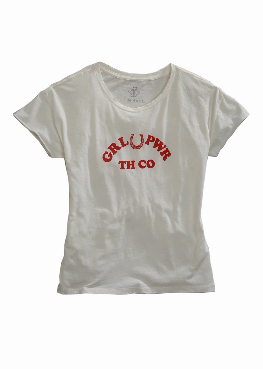 Tin Haul Womens White 100% Cotton Girl Power S/S T-Shirt Sustainable Manufacturing Process