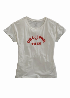 Tin Haul Womens White 100% Cotton Girl Power S/S T-Shirt Sustainable Manufacturing Process