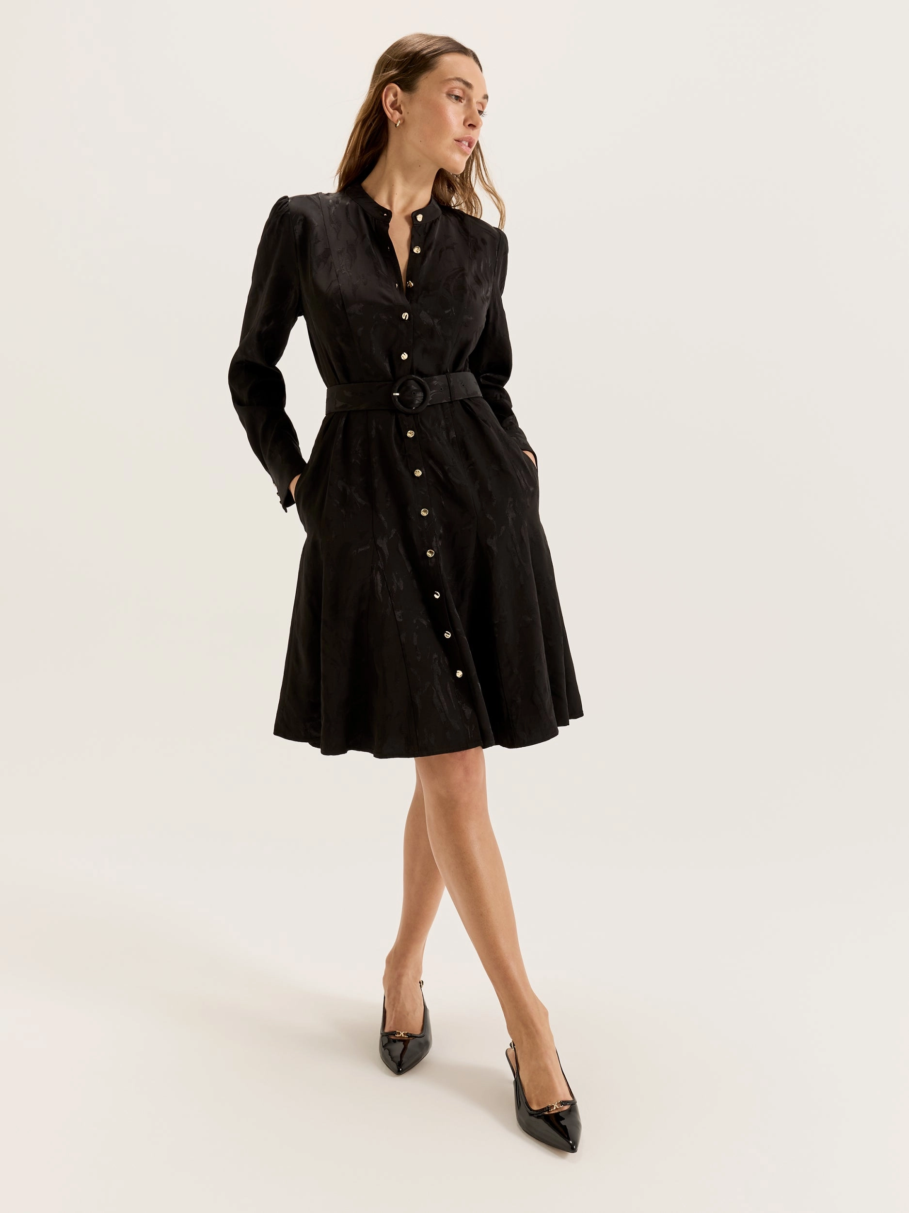 Velvet-Sleeve Graceful Ease Lotus Mini Dress