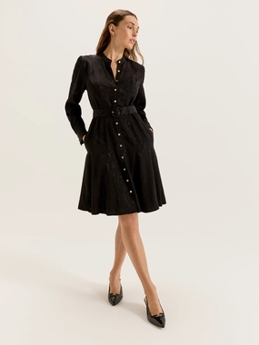 Velvet-Sleeve Graceful Ease Lotus Mini Dress