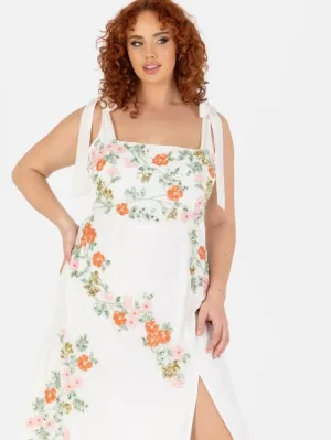 Maya Cream Tie-Shoulder Strappy Embellished Midi Dress