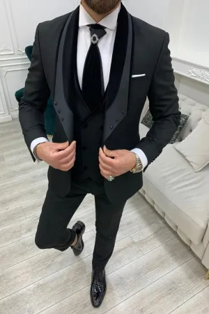 Men Black Tuxedo Wedding Suit Wedding Outfit Suit Black Slim Fit Velvet Shaw Lapel 3 Piece Suit Bespoke