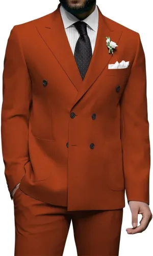 Men Double Breasted Suits Slim Fit 2 Piece Suits Elegant Tuxedo Blazer Pants for Wedding Prom Homecoming