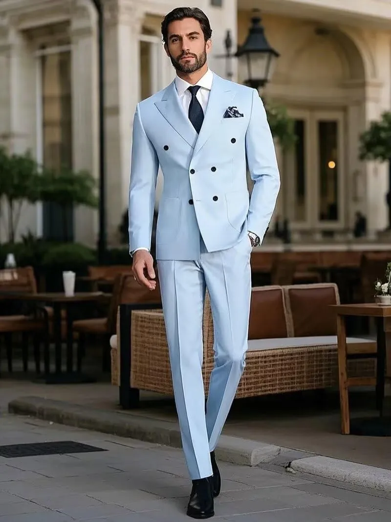 Men Double Breasted Suits Slim Fit 2 Piece Suits Elegant Tuxedo Blazer Pants for Wedding Prom Homecoming