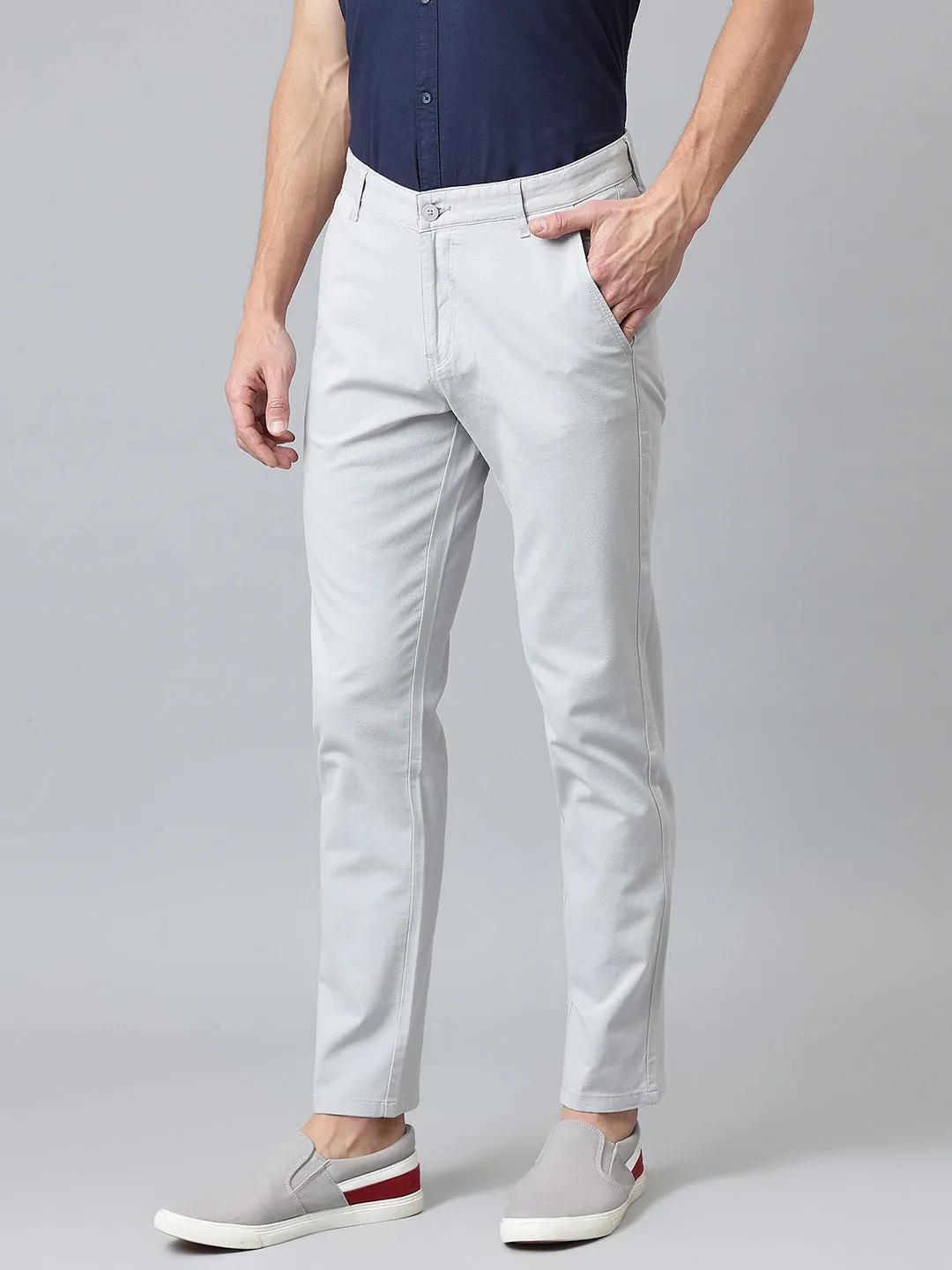 Men Grey Slim Fit Mid Rise Casual Trouser