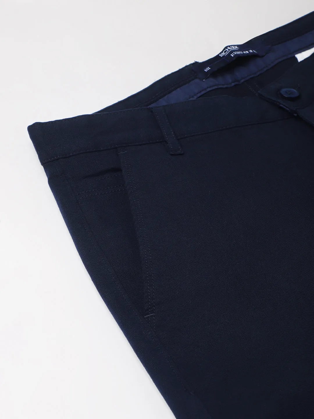 Men Navy Slim Fit Mid Rise Casual Trouser