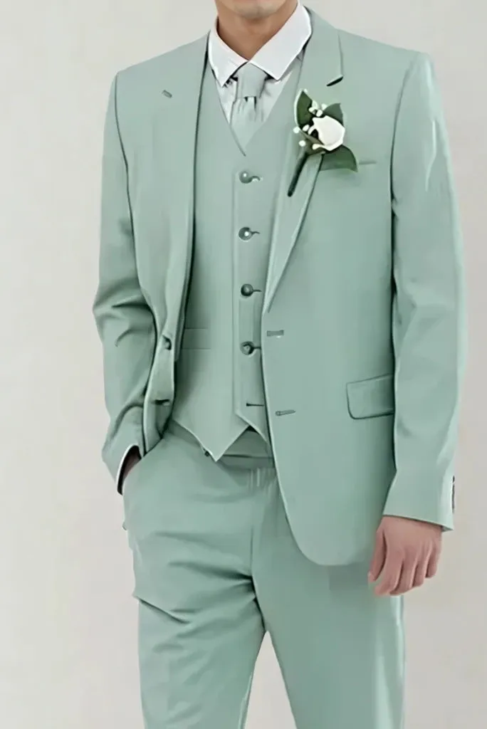 Men Sage Green Three Piece Slim Fit Suit For Groom Wedding Wear Reception Wear & Perfect For Every Occasion