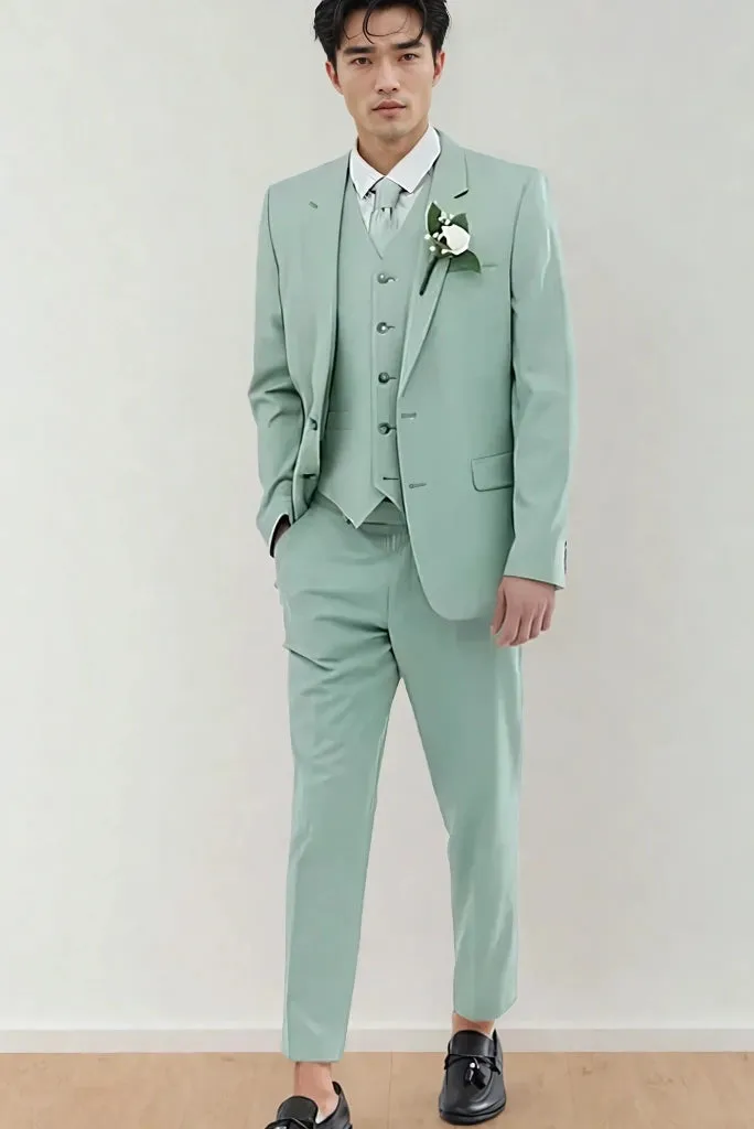 Men Sage Green Three Piece Slim Fit Suit For Groom Wedding Wear Reception Wear & Perfect For Every Occasion