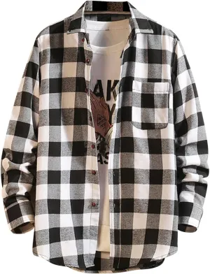 Men Shirt 2023 Regular Fit Plaid Button Down Long Sleeve Shirts Casual Work Dress T Shirt Spring Chambray Tees