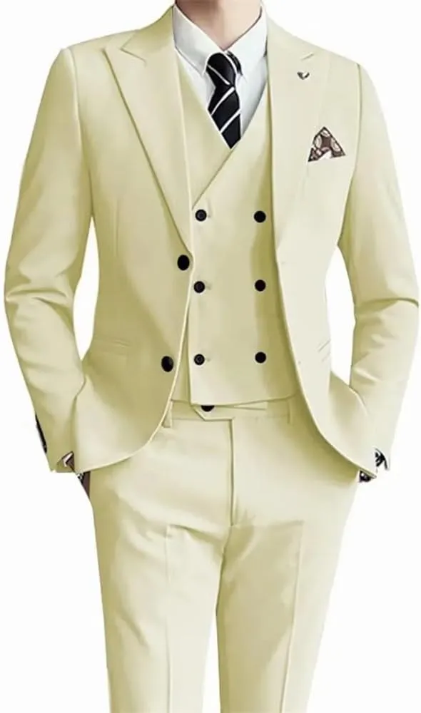Men Slim Fit 3 Pieces Suits Blazer Vest Pant Business Wedding Dresses Tuxedo Suits