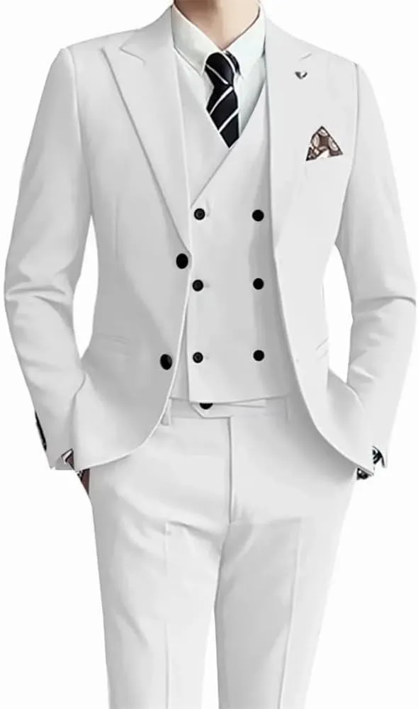 Men Slim Fit 3 Pieces Suits Blazer Vest Pant Business Wedding Dresses Tuxedo Suits
