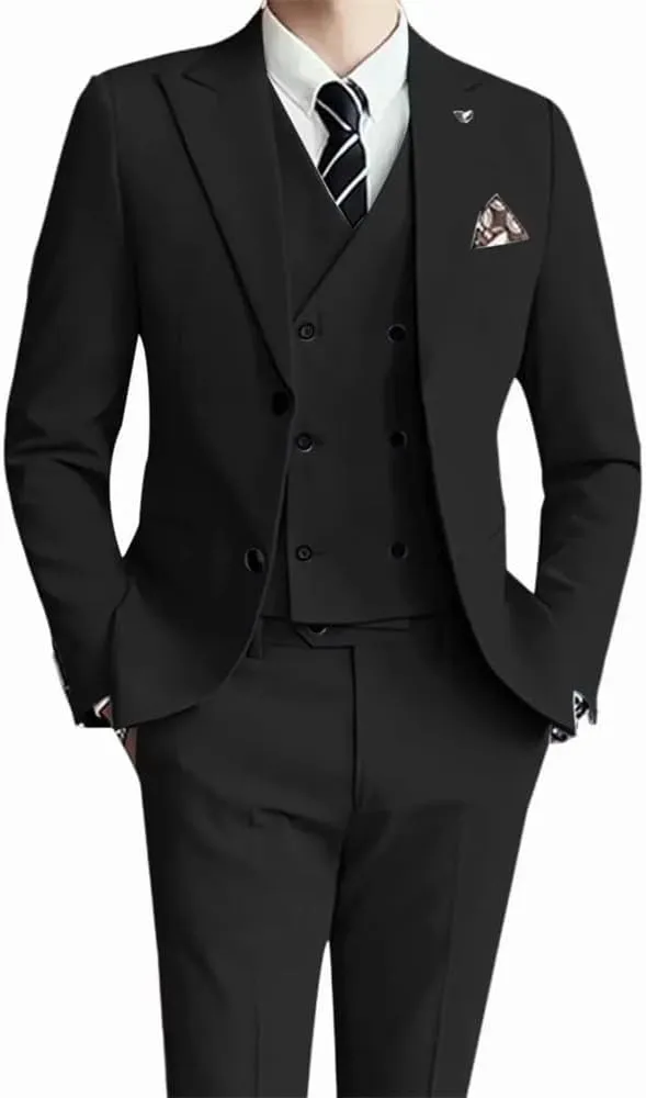 Men Slim Fit 3 Pieces Suits Blazer Vest Pant Business Wedding Dresses Tuxedo Suits