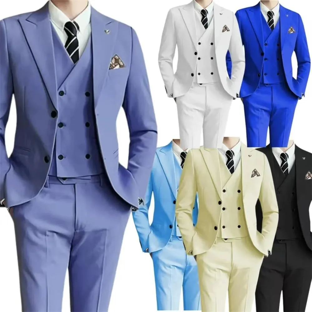 Men Slim Fit 3 Pieces Suits Blazer Vest Pant Business Wedding Dresses Tuxedo Suits