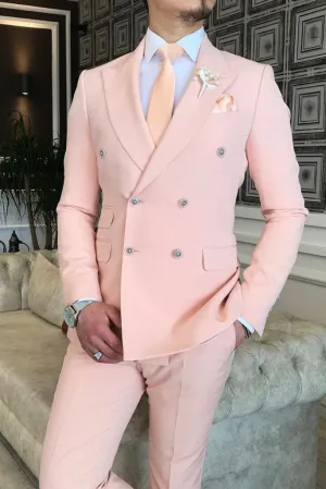 Men Suits Light Pink 2 Piece Double Breasted Slim Fit Elegant Formal Fashion Suits Groom Wedding Suit Party Wear Dinner Suit Bespoke For Men