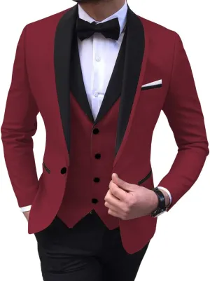 Men Suits Slim Fit 3 Pieces Wedding Formal Business Tuxedos One Button
