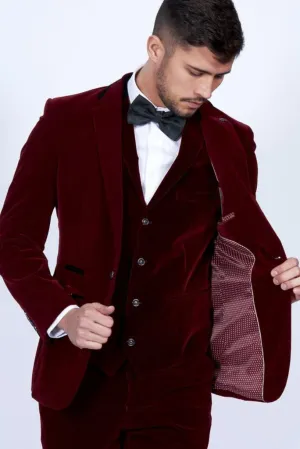 Men Three Piece Suit Velvet Maroon Slim Fit Suit Winter Suit Wedding Suit Dinner Suit Formal Party Wear Bespoke Tailoring