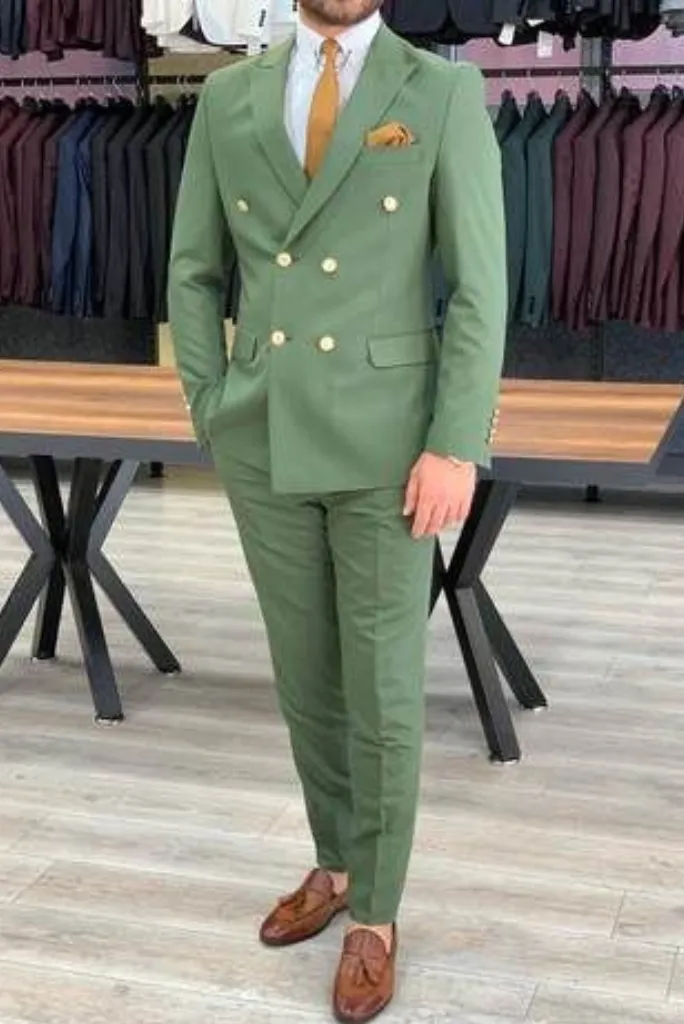 Men Two Piece Suit Green Double Breasted Suit Formal Wear Wedding Suit Slim Fit Suit Bespoke Tailoring
