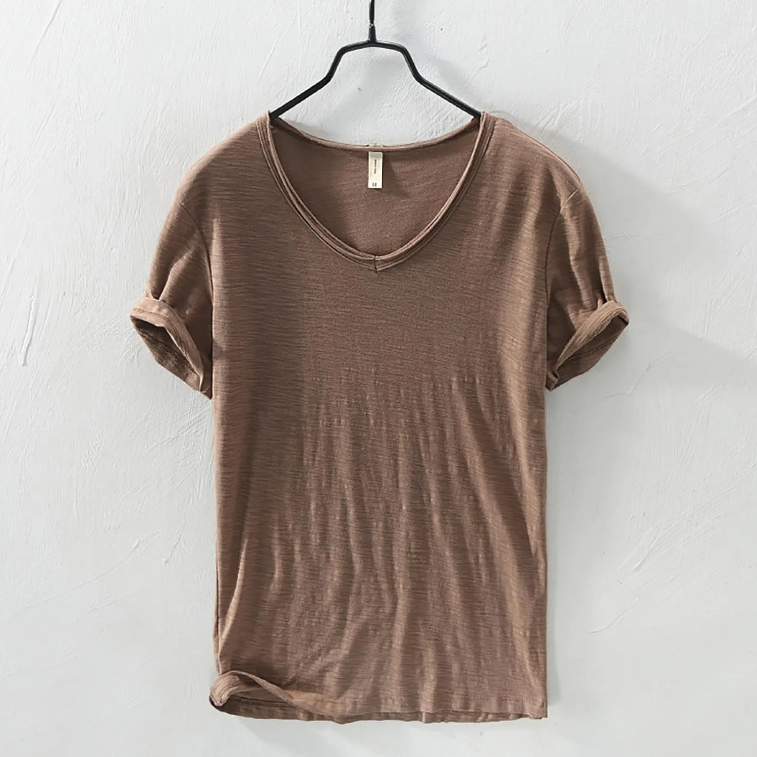 Mens 100% Cotton V-Neck T Shirts Loose Fit Soft Short Sleeve Streetwear Basic Tee Tops Summer Beach Hippie Shirt