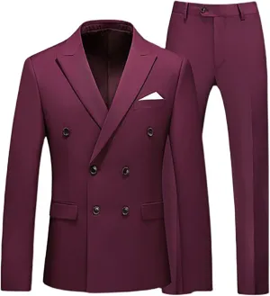 Mens 2 Piece Slim Fit Suits, Classic Tuxedo Sets, Prom Wedding Suits, Double Breasted Blazer Jacket Vest Pants