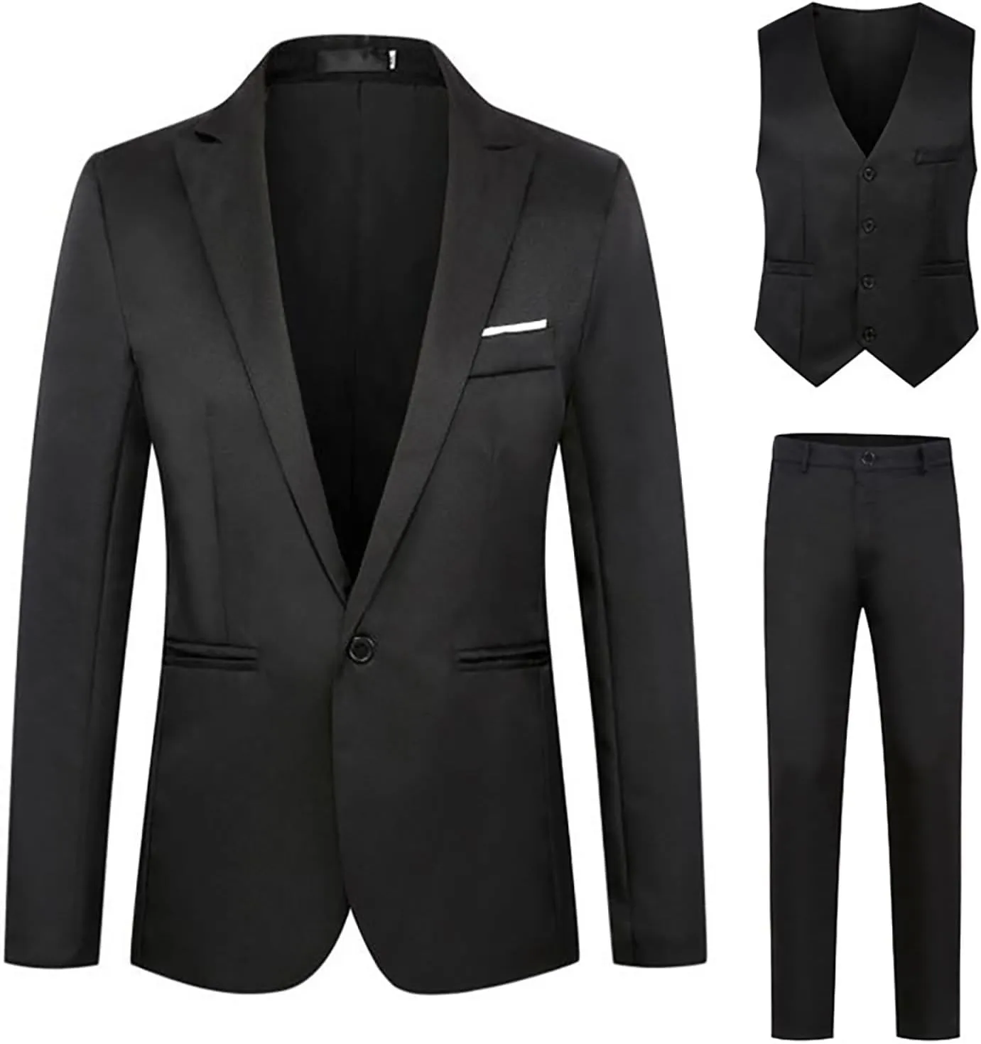 Men's 3 Piece Blazer Jacket Vest Pants, Slim Fit Suit Button Blazer Dress Business Wedding Party Suits