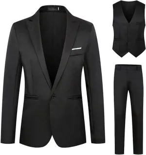 Men's 3 Piece Blazer Jacket Vest Pants, Slim Fit Suit Button Blazer Dress Business Wedding Party Suits