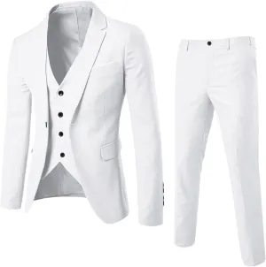 Mens 3 Piece Slim Fit Suit Set 2 Button Solid Blazer Jacket Vest Pants Business Tuxedo Breathable Single Breasted Blazer