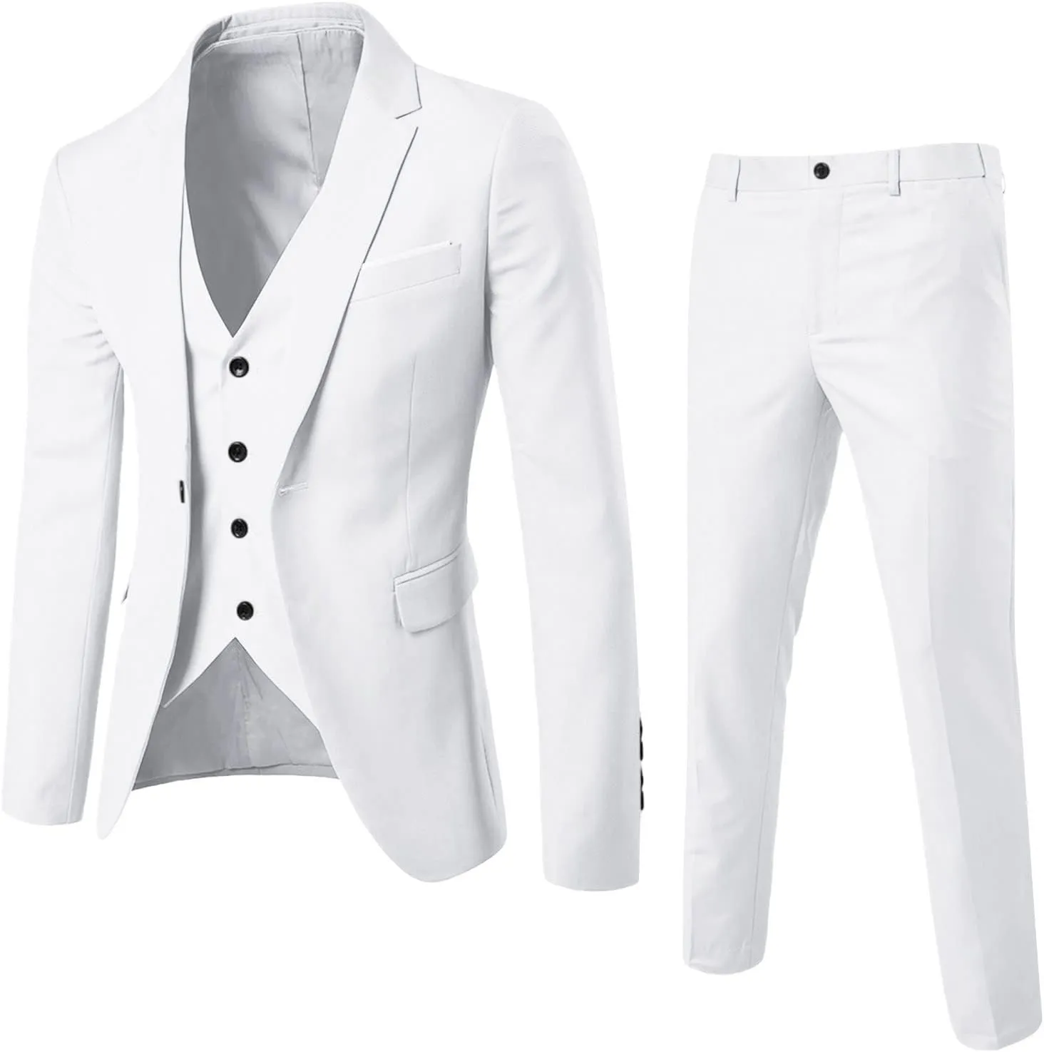 Mens 3 Piece Slim Fit Suit Set 2 Button Solid Blazer Jacket Vest Pants Business Tuxedo Breathable Single Breasted Blazer