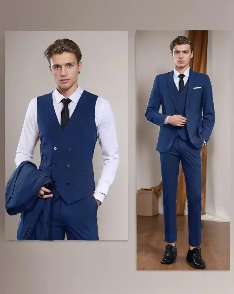 Men's 3 Piece Slim Suit Double Breasted Suit One Button Formal Wedding Prom Evening Suits