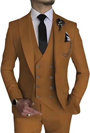 Men's 3 Piece Slim Suit Double Breasted Suit One Button Formal Wedding Prom Evening Suits