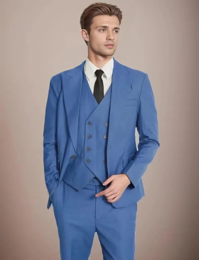 Men's 3 Piece Slim Suit Double Breasted Suit One Button Formal Wedding Prom Evening Suits