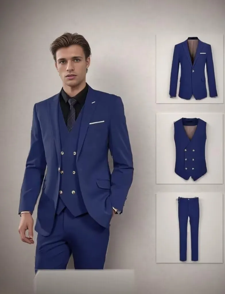 Men's 3 Piece Slim Suit Double Breasted Suit One Button Formal Wedding Prom Evening Suits